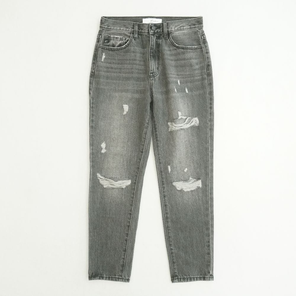 Kan Can Womens Distressed Mom Jeans Gray Denim High Rise Straight Ankle Sz 26